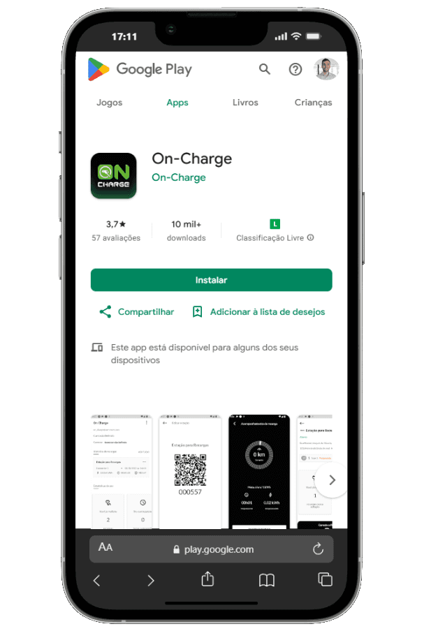 Celular com o app On-Charge